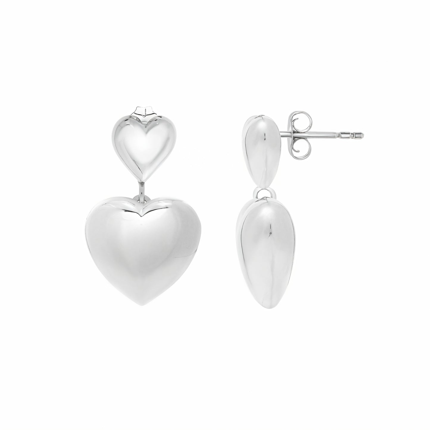 Puffy Twin Heart Dangle Earrings