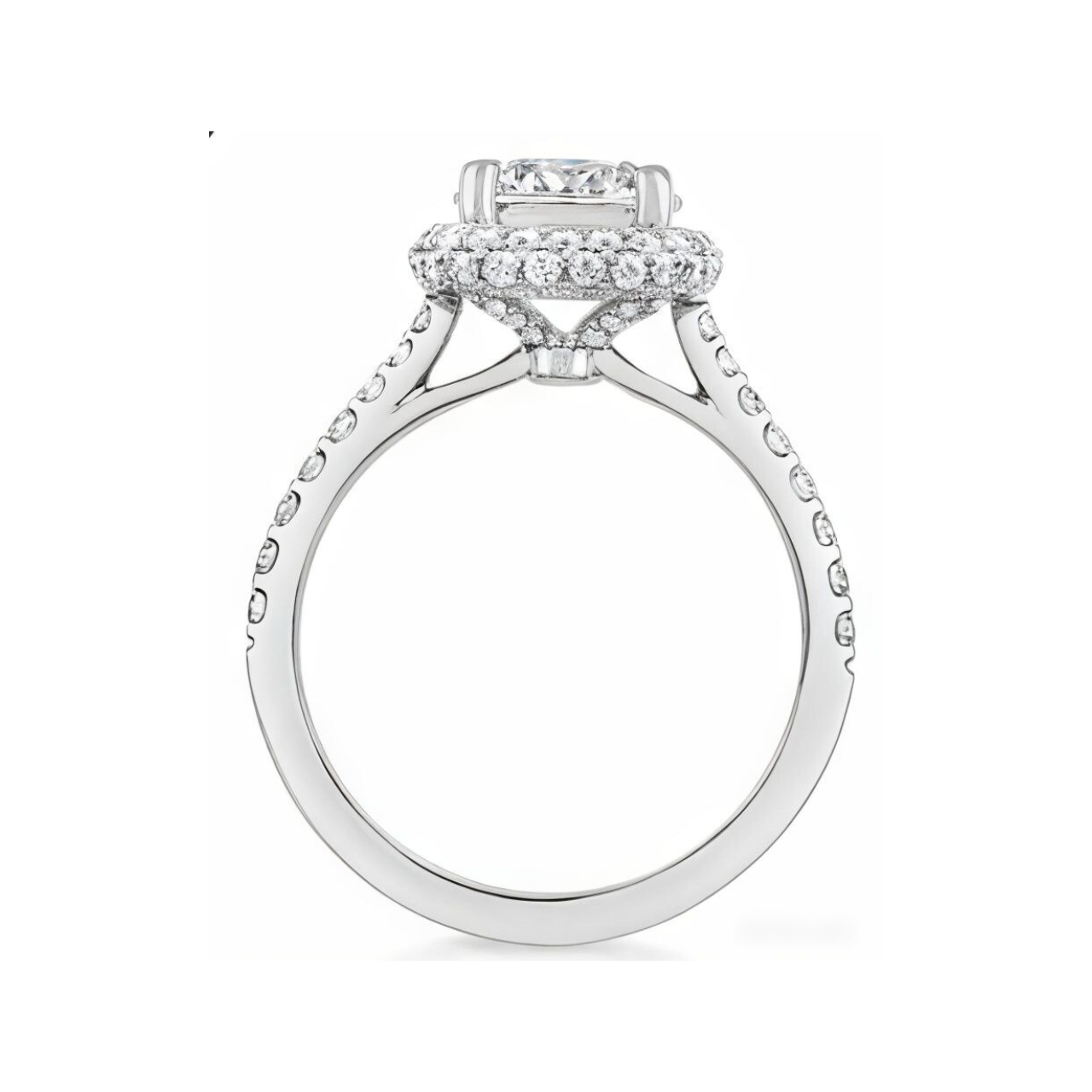 2.67 ctw Cushion Halo Round Pave Engagement Ring - ForevrGold | Los Angeles
