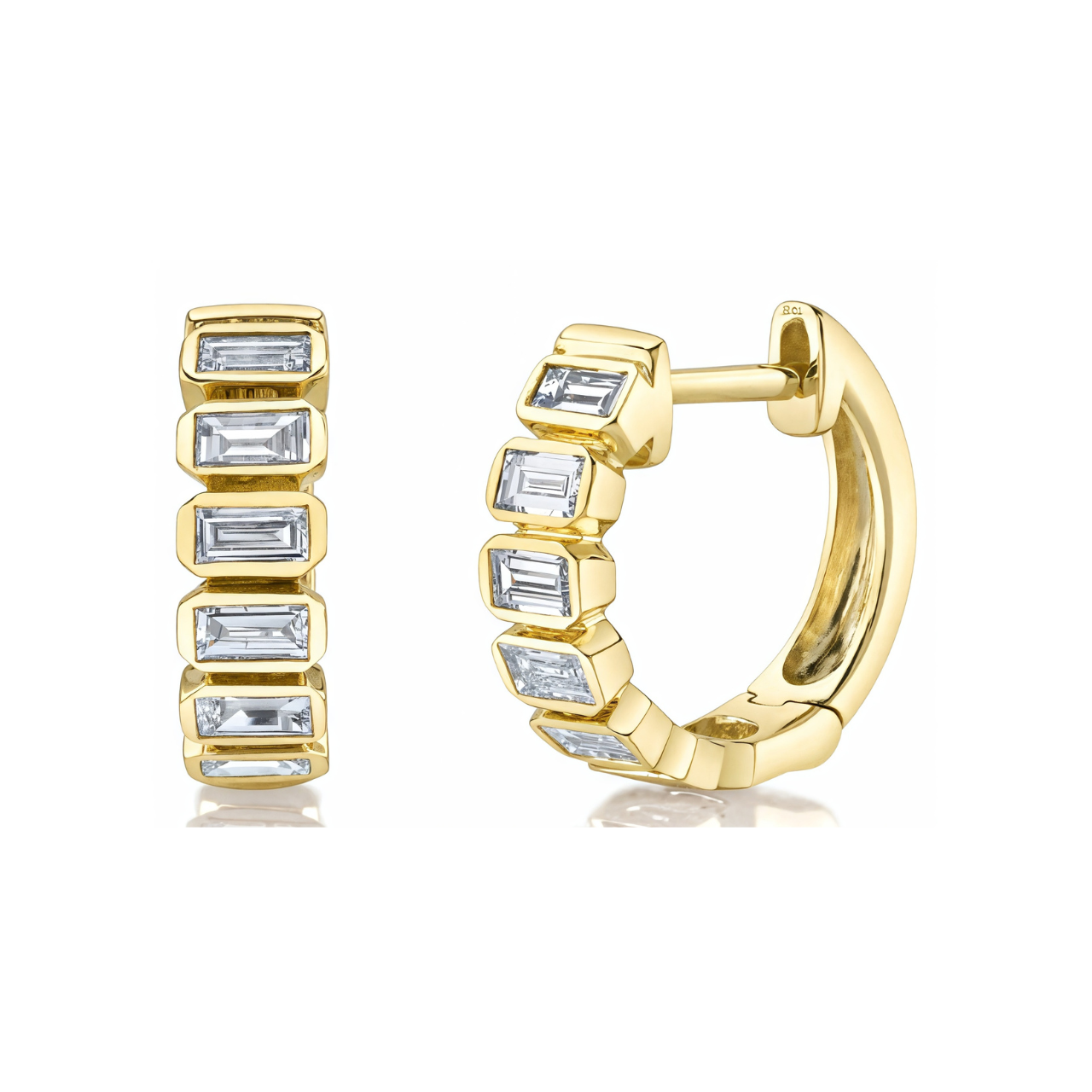 14K yellow gold diamond huggie earrings luxury