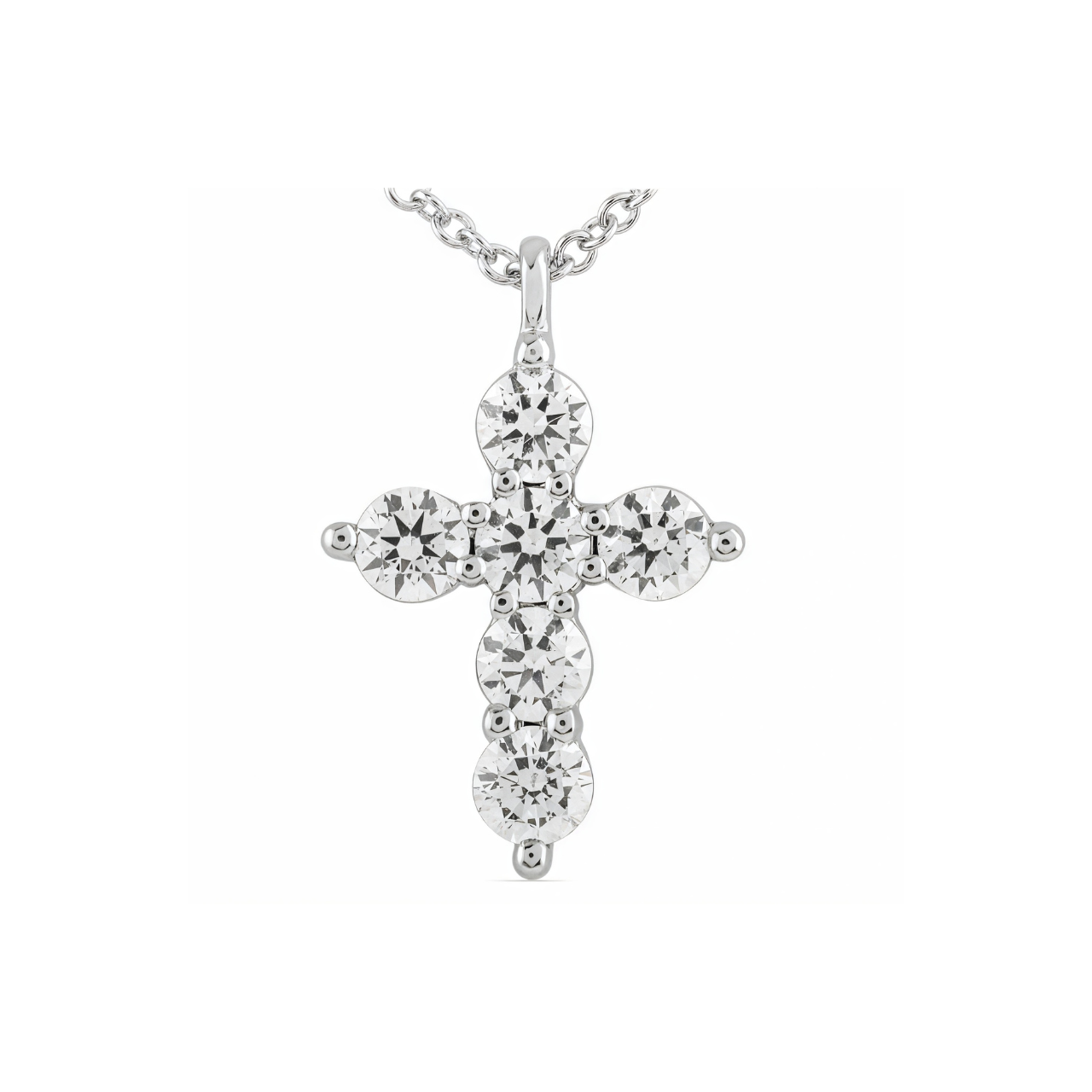 14K white gold diamond cross pendant necklace
