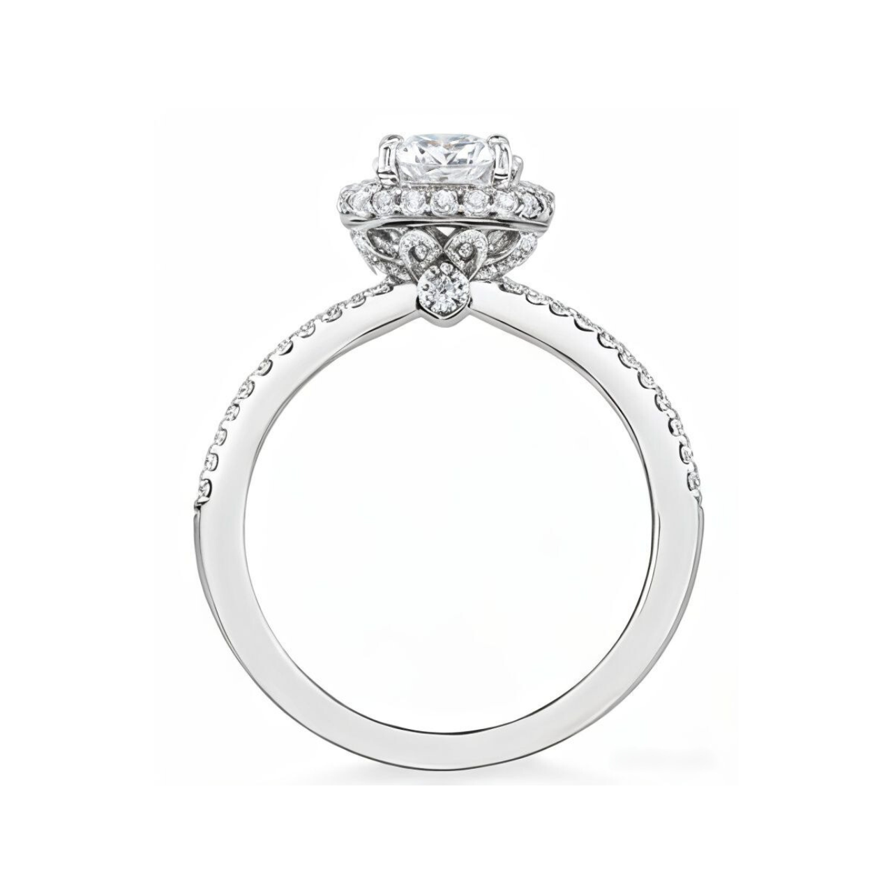 1.52 ctw Twin Pave Halo Round Engagement Ring - ForevrGold | Los Angeles
