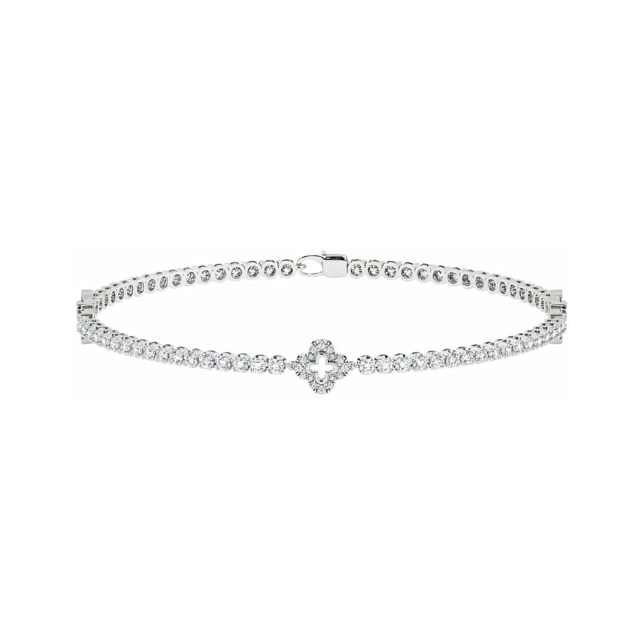 14k white gold Lab Grown Diamond Flower Tennis Bracelet 1.63 ctw