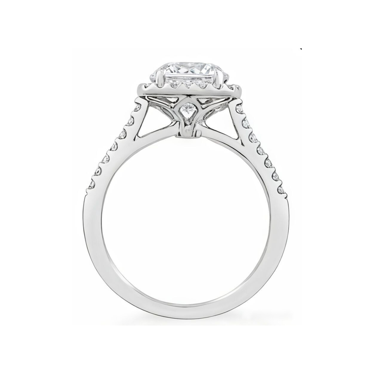 2.53 ctw Split Shank Halo Round Pave Engagement Ring - ForevrGold | Los Angeles