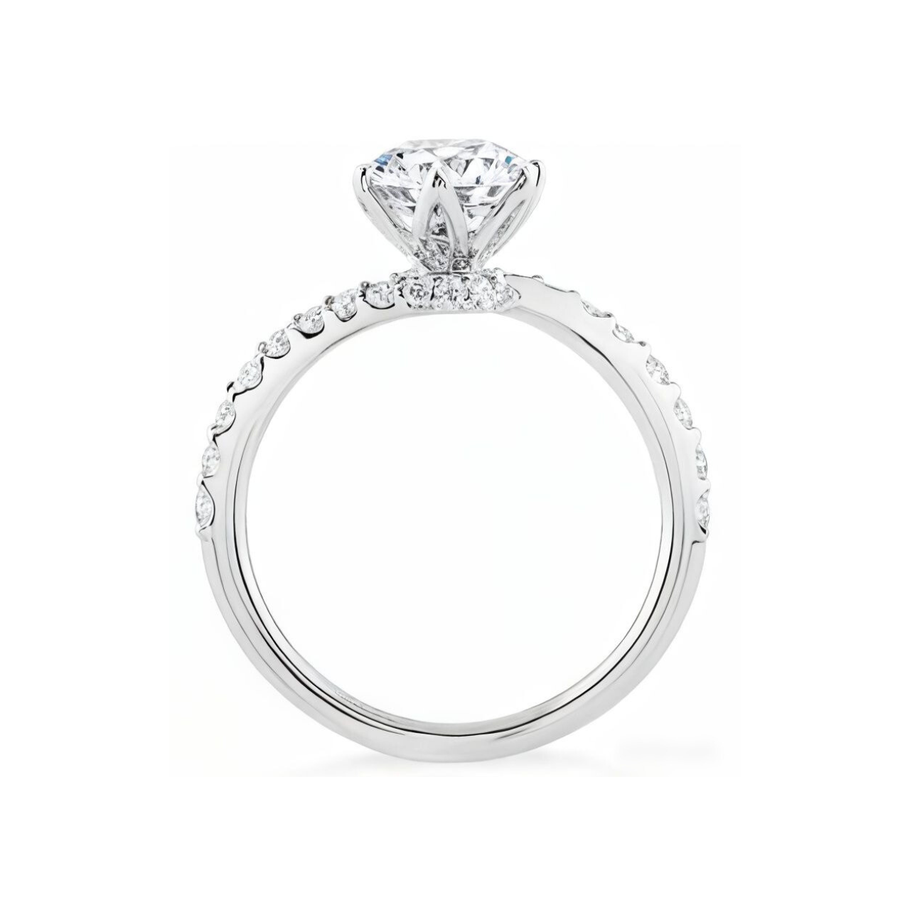 1.95 ctw Flower Prong Wave Band Round Engagement Ring - ForevrGold | Los Angeles