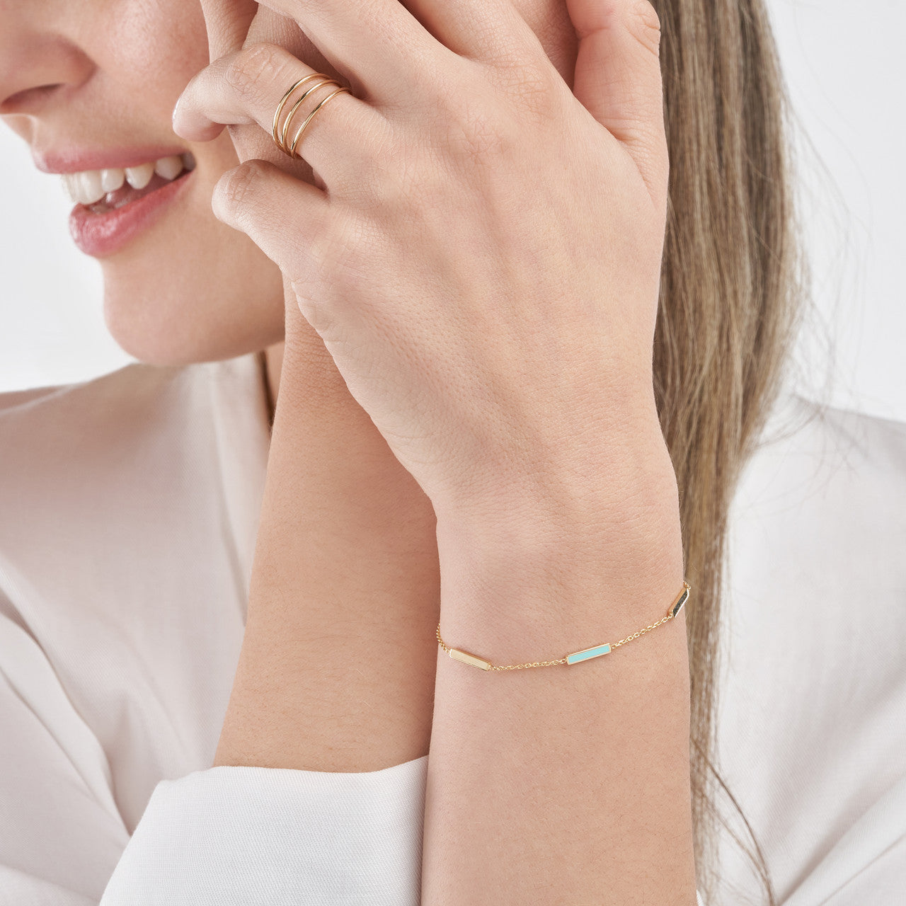 Bar Enamel Station Bracelet - Turquoise - ForevrGold | Los Angeles