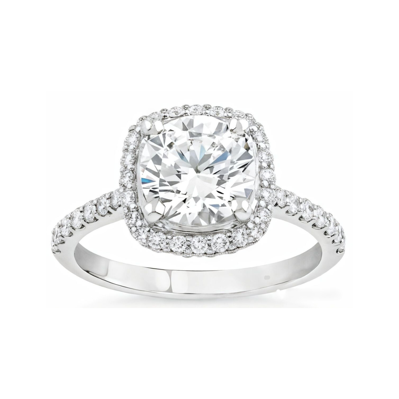 2.67 ctw Cushion Halo Round Pave Engagement Ring