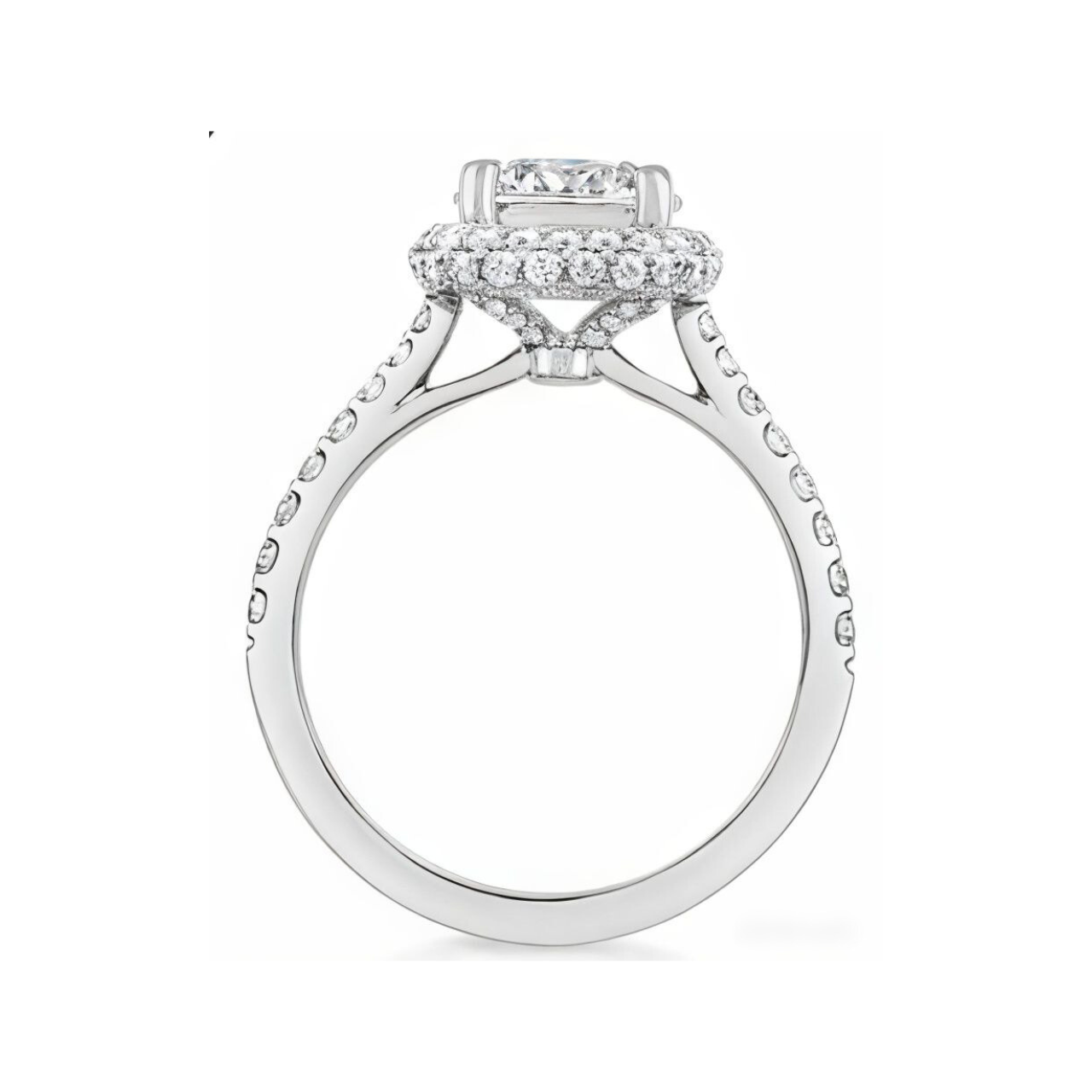 2.67 ctw Cushion Halo Round Pave Engagement Ring