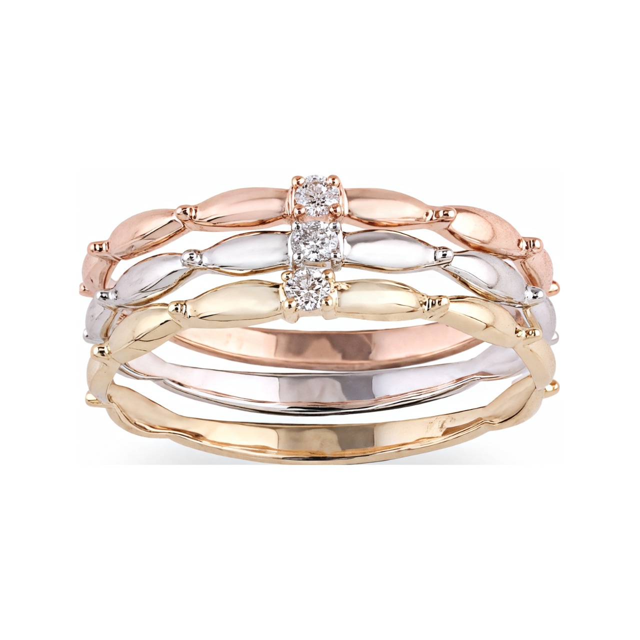 14K white, yellow, rose gold wedding stackable ring set