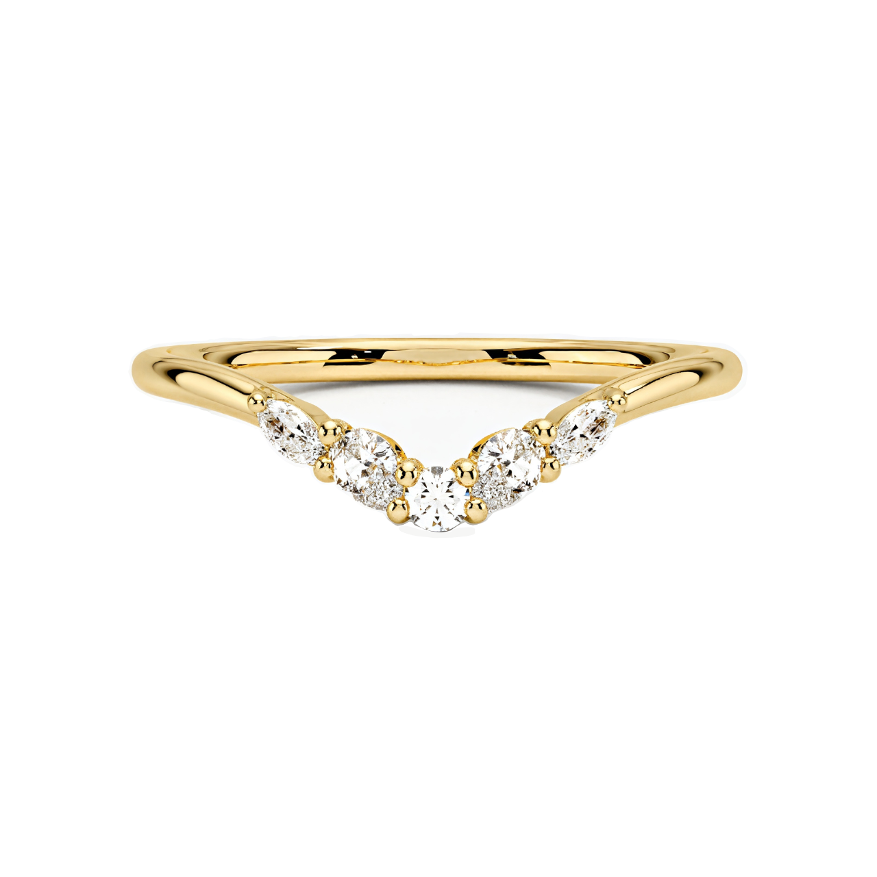 14K yellow gold chevron wedding band ring