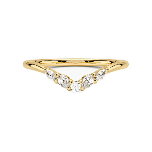 14K yellow gold chevron wedding band ring