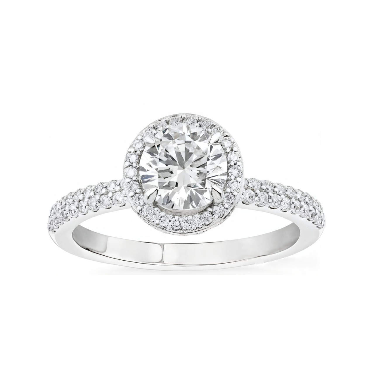 1.52 ctw Twin Pave Halo Round Engagement Ring