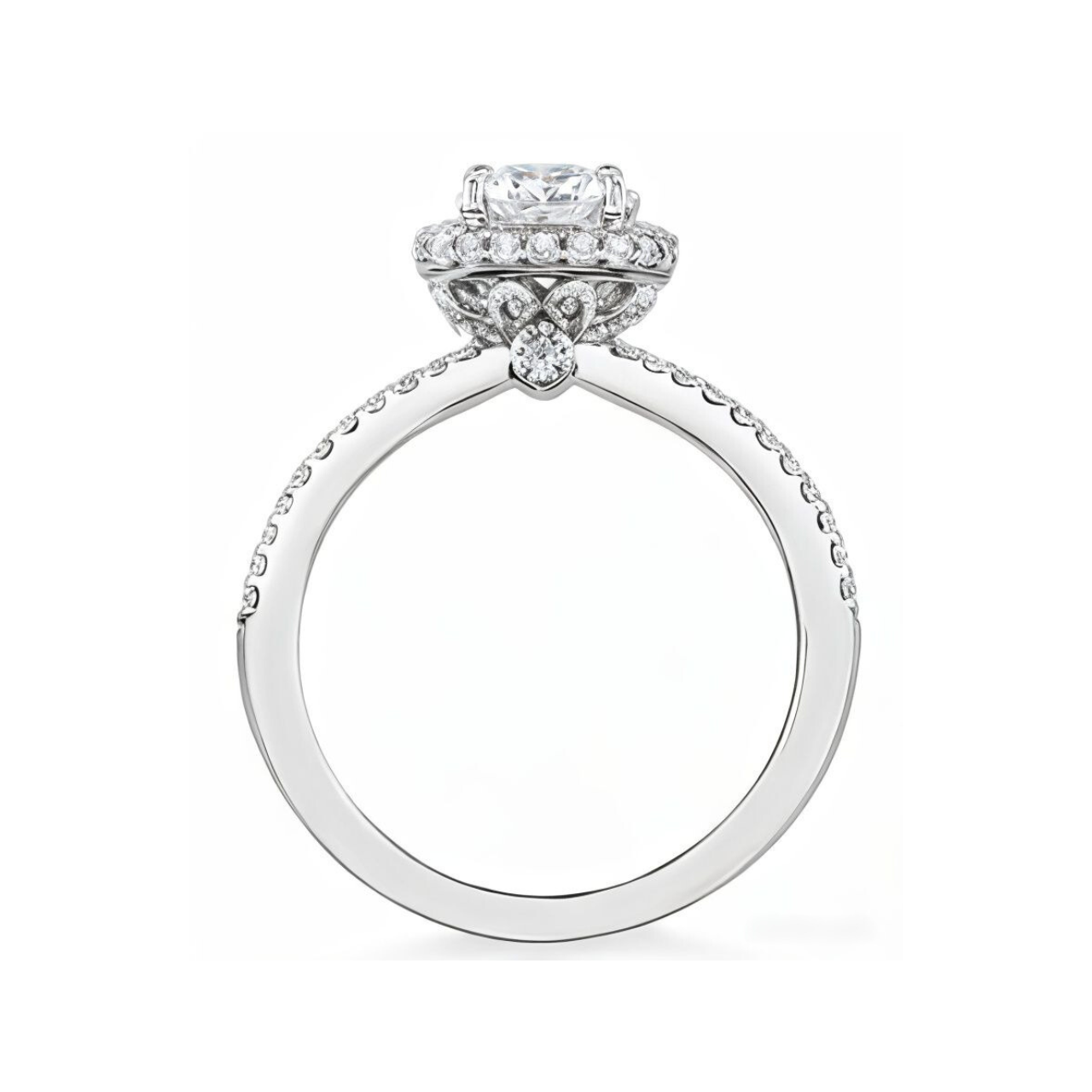 1.52 ctw Twin Pave Halo Round Engagement Ring