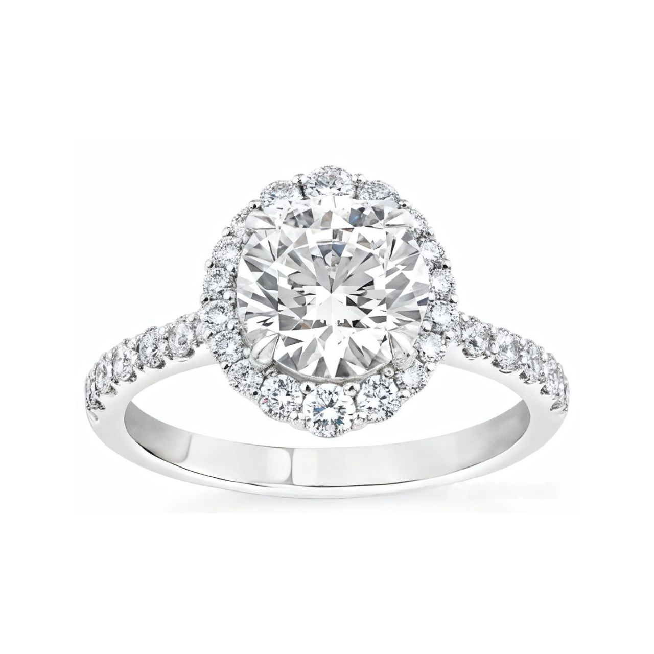 2.63 ctw Floral Halo Round Pave Engagement Ring