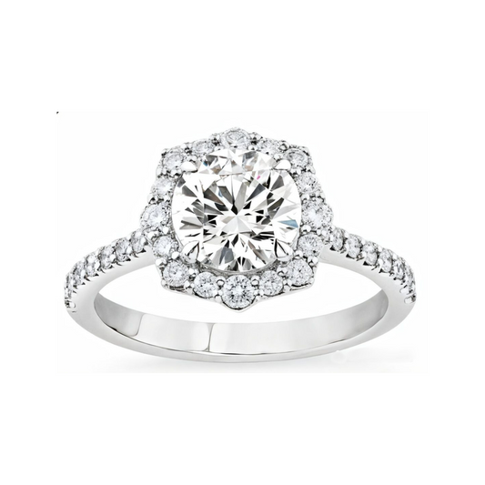 1.43 ctw Floral Halo Round Pave Engagement Ring