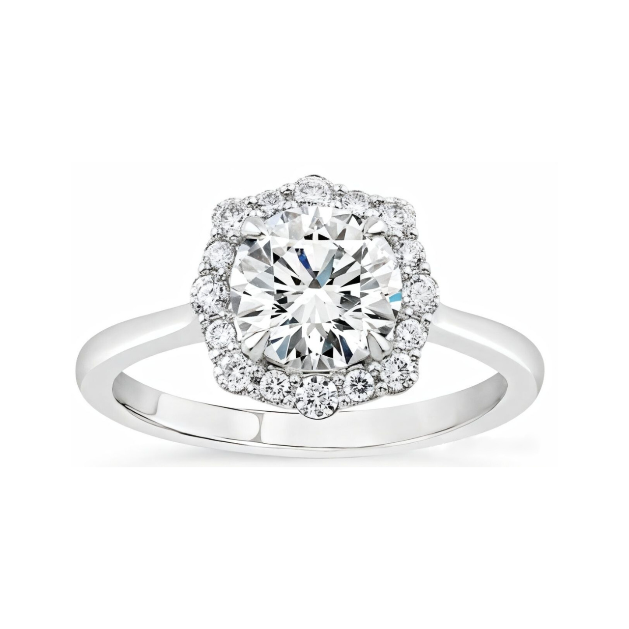 1.83 ctw Floral Halo Round Engagement Ring