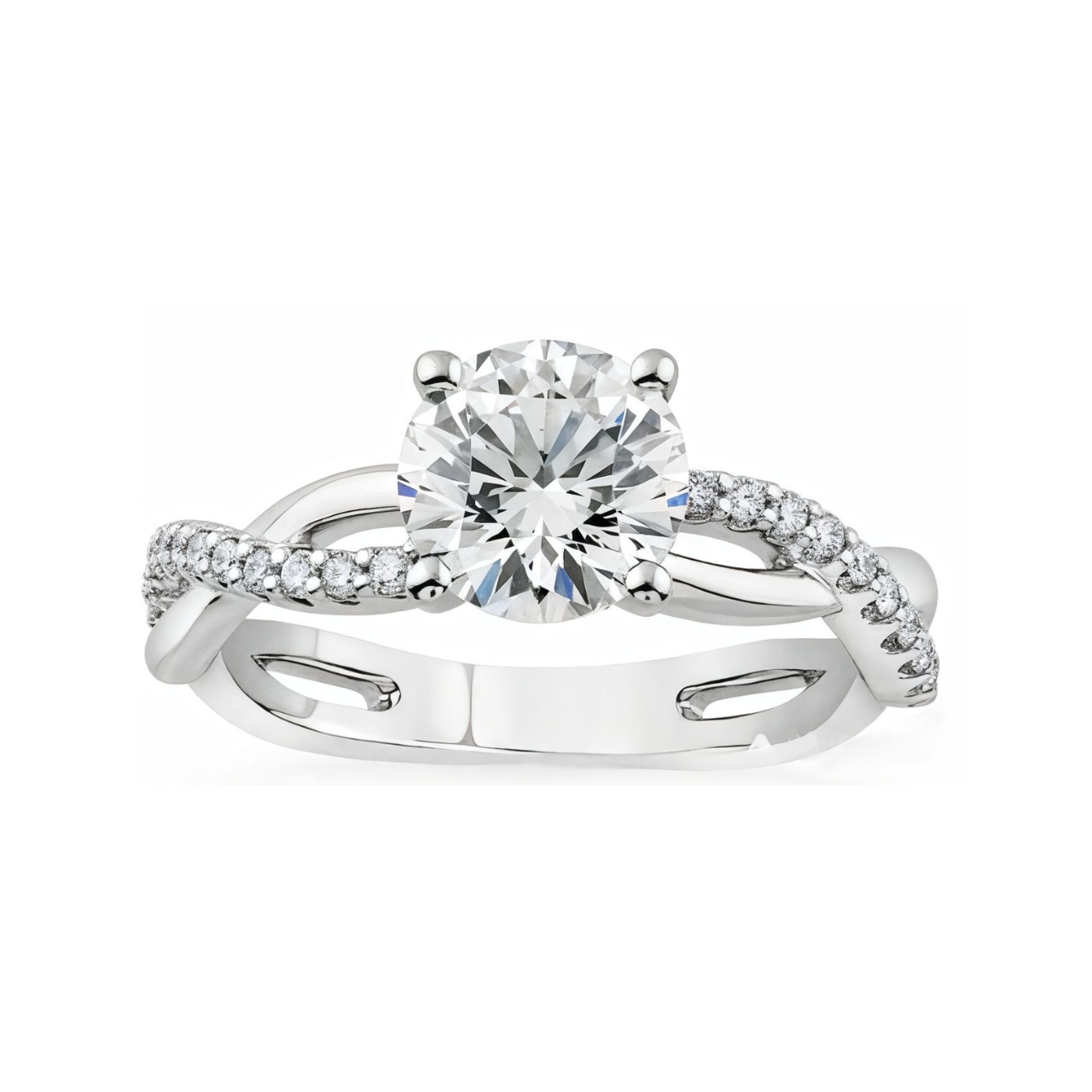 2.18 ctw Twist Band Pave Round Engagement Ring