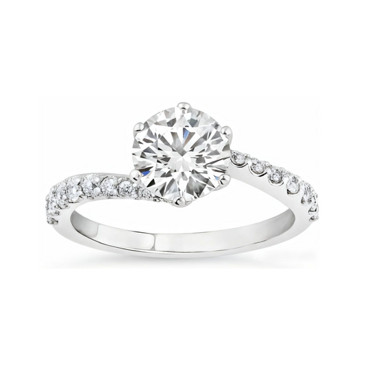 1.95 ctw Flower Prong Wave Band Round Engagement Ring