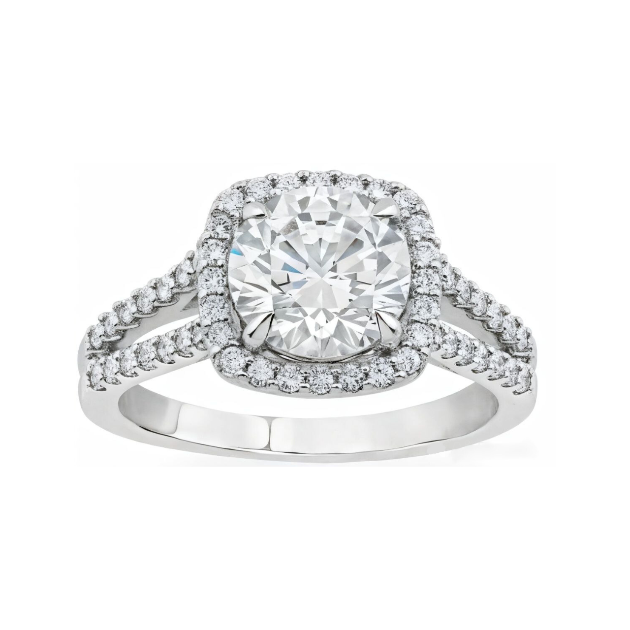 2.53 ctw Split Shank Halo Round Pave Engagement Ring