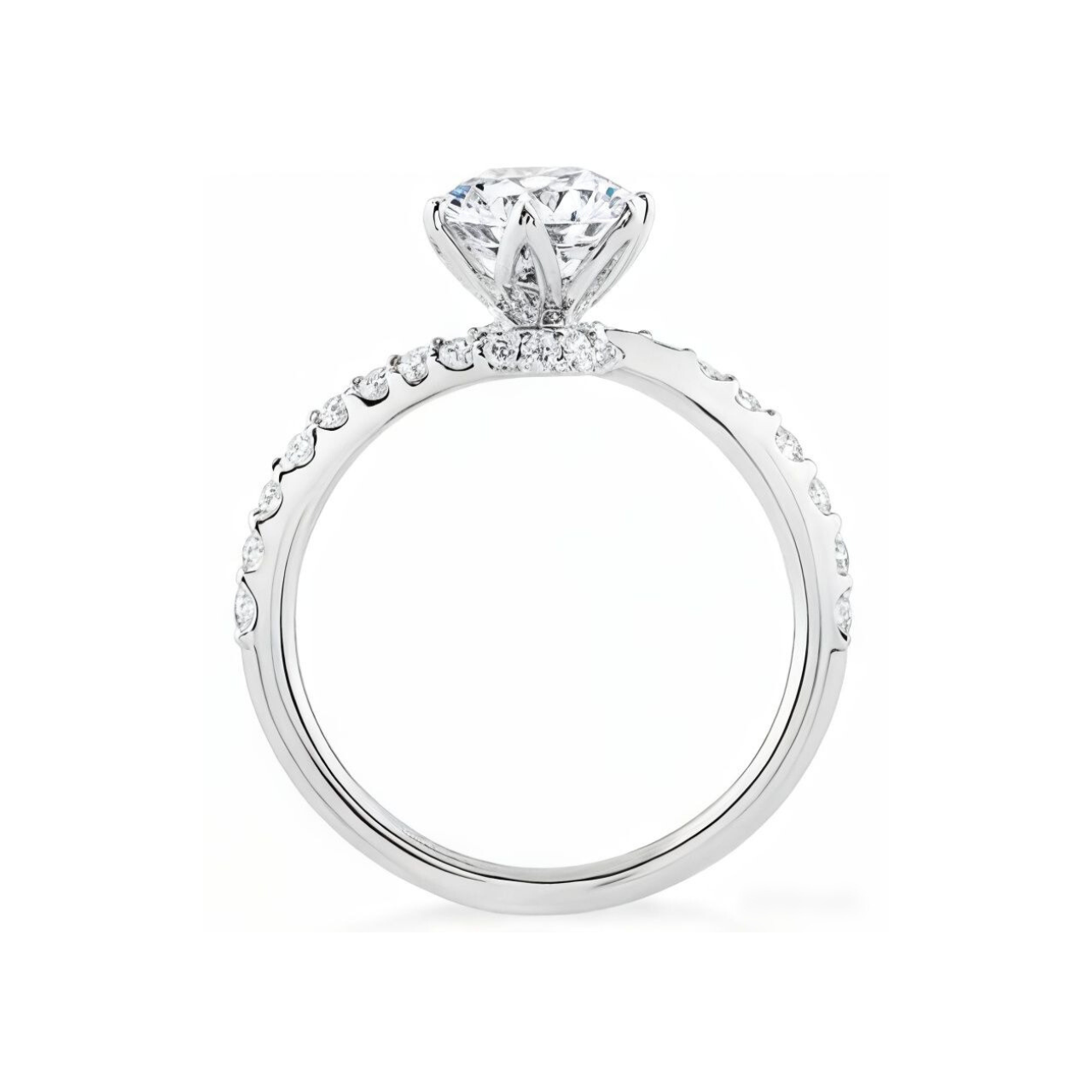 1.95 ctw Flower Prong Wave Band Round Engagement Ring