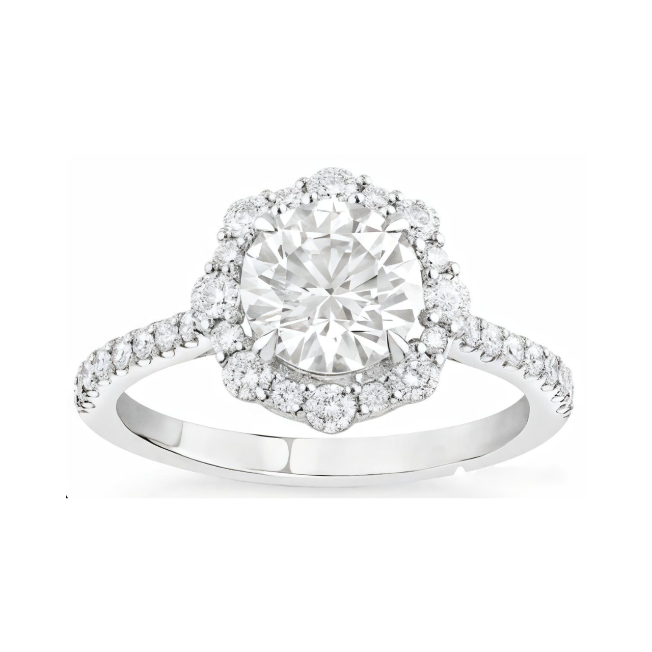 2.10 ctw Floral Halo Round Engagement Ring