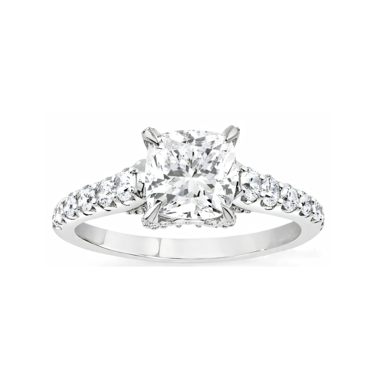 2.74 ctw Graduated Side Stone Cushion Engagement Ring