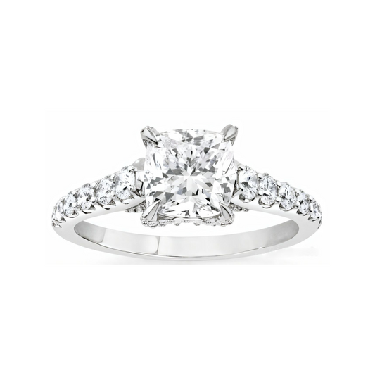 2.74 ctw Graduated Side Stone Cushion Engagement Ring