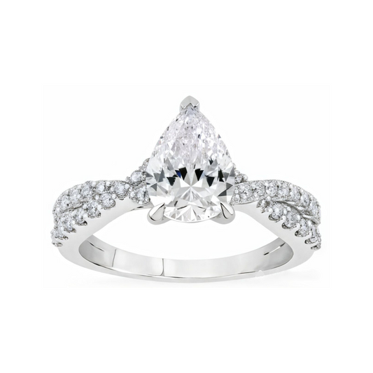 3.71 ctw Cross Band Pave Pear Engagement Ring