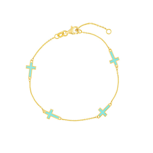 Cross Enamel Station Bracelet - Turquoise