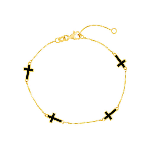 Cross Enamel Station Bracelet - Onyx